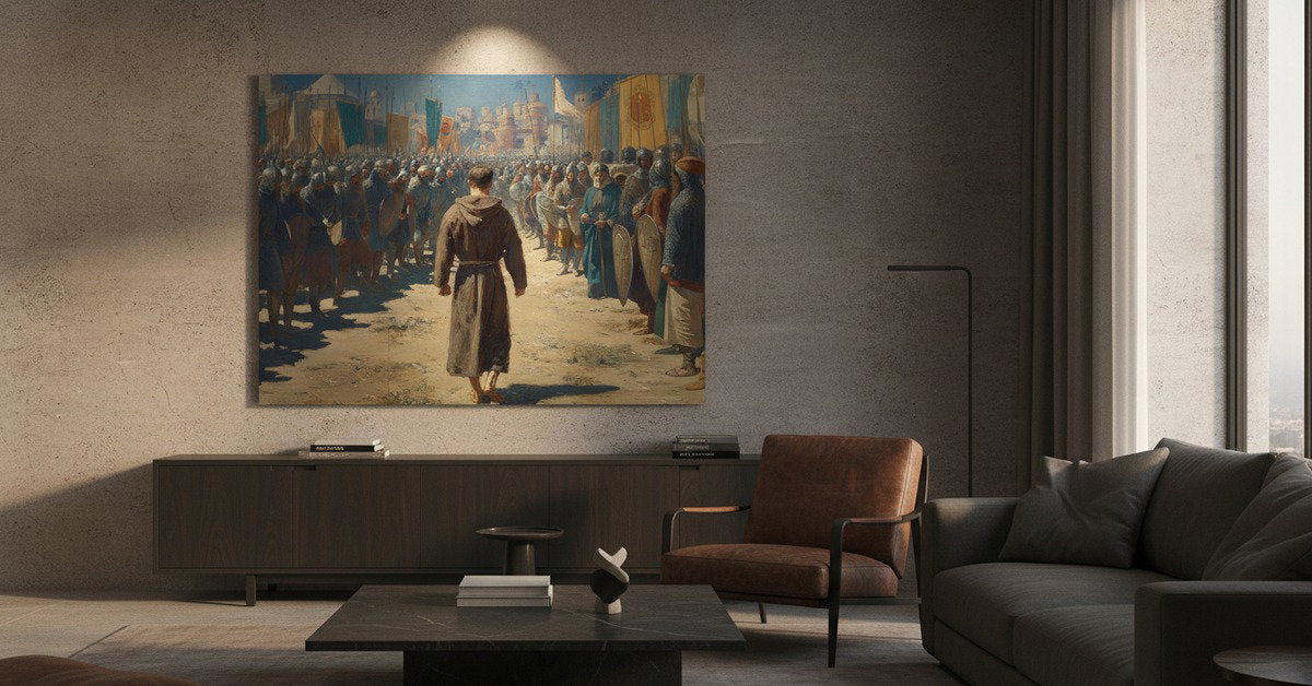Fearless Francis of Assisi wall art in living room